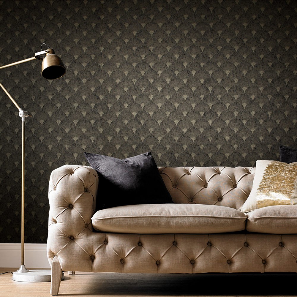 Fan Wallpaper 104303 by Graham & Brown in Black Gold